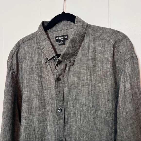 Claiborne 100% Linen Gray Long Sleeve Button Down Slim Fit Men's XXL Breathable - Picture 4 of 8